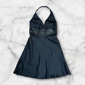 Carmen Marc Valvo Collection Halter Silk Sequin Waist Midi Dress Black Sz 12